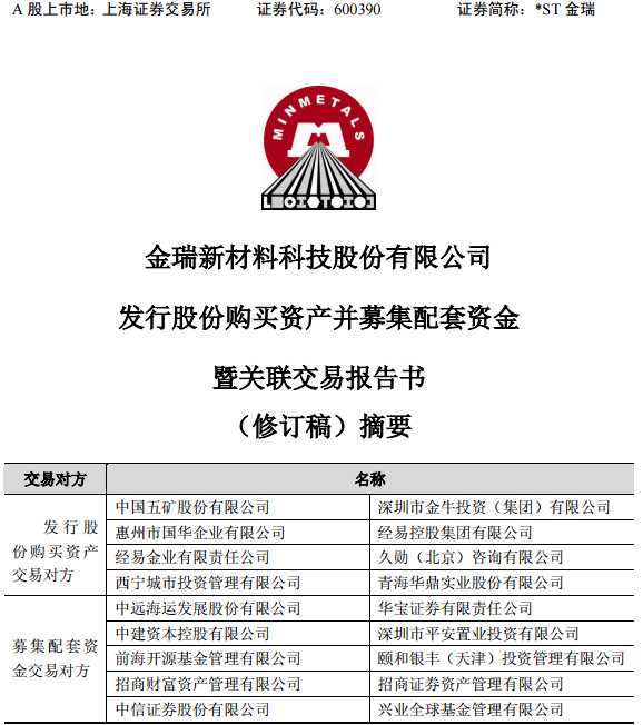 *ST金瑞擬178億收購(gòu)五礦資本100%股權(quán) 重啟資產(chǎn)重組