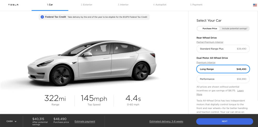 特斯拉長續航版Model 3增加15公里里程 漲價500美元 特斯拉長續航版Model 3增加15公里里程 漲價500美元