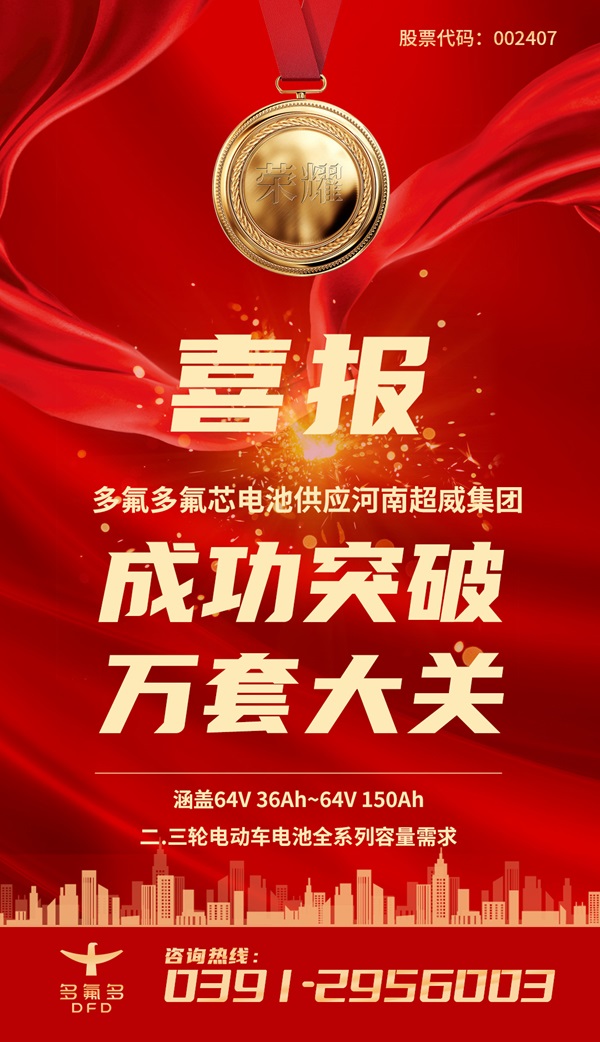 多氟多圓柱電池持續(xù)供應(yīng)超威集團